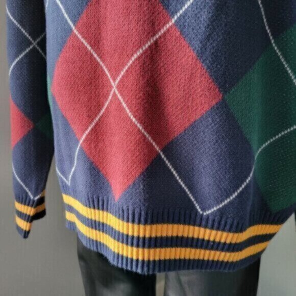 LEVI'S Preppy Argyle RETRO 90's Stay Loose Oversized V-Neck Sweater Sz Large - Picture 9 of 16